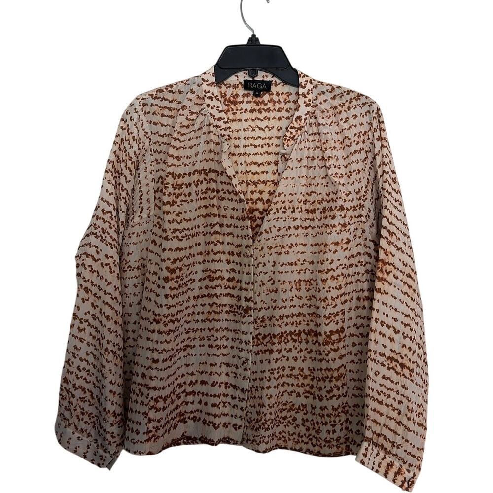 RAGA Button Up Shirt Top Collared Long Sleeves Multicolor Size Medium
